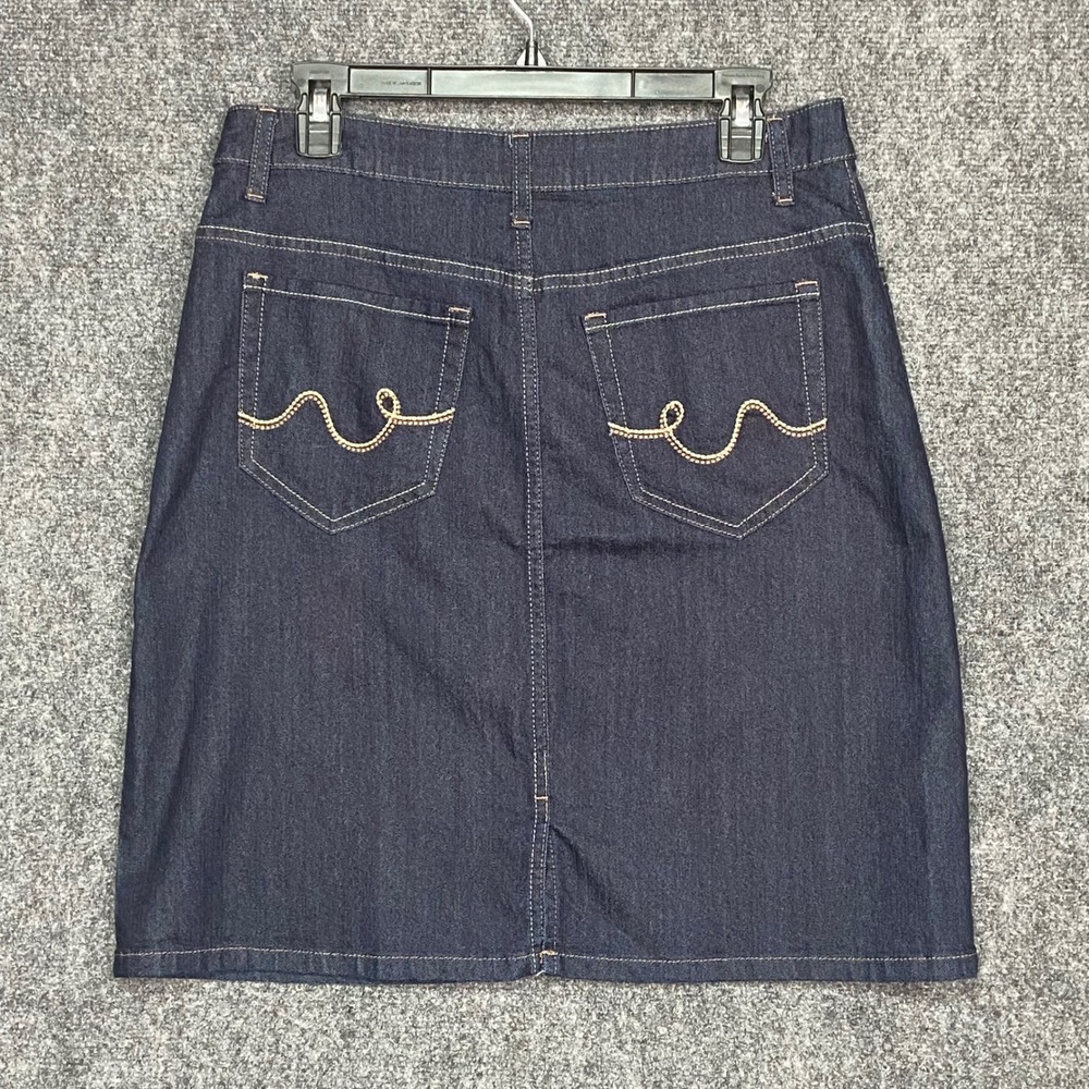 Riders by Lee Denim Skirt Women's Size 10M‎ Dark Wash Pockets Embroidered Casual